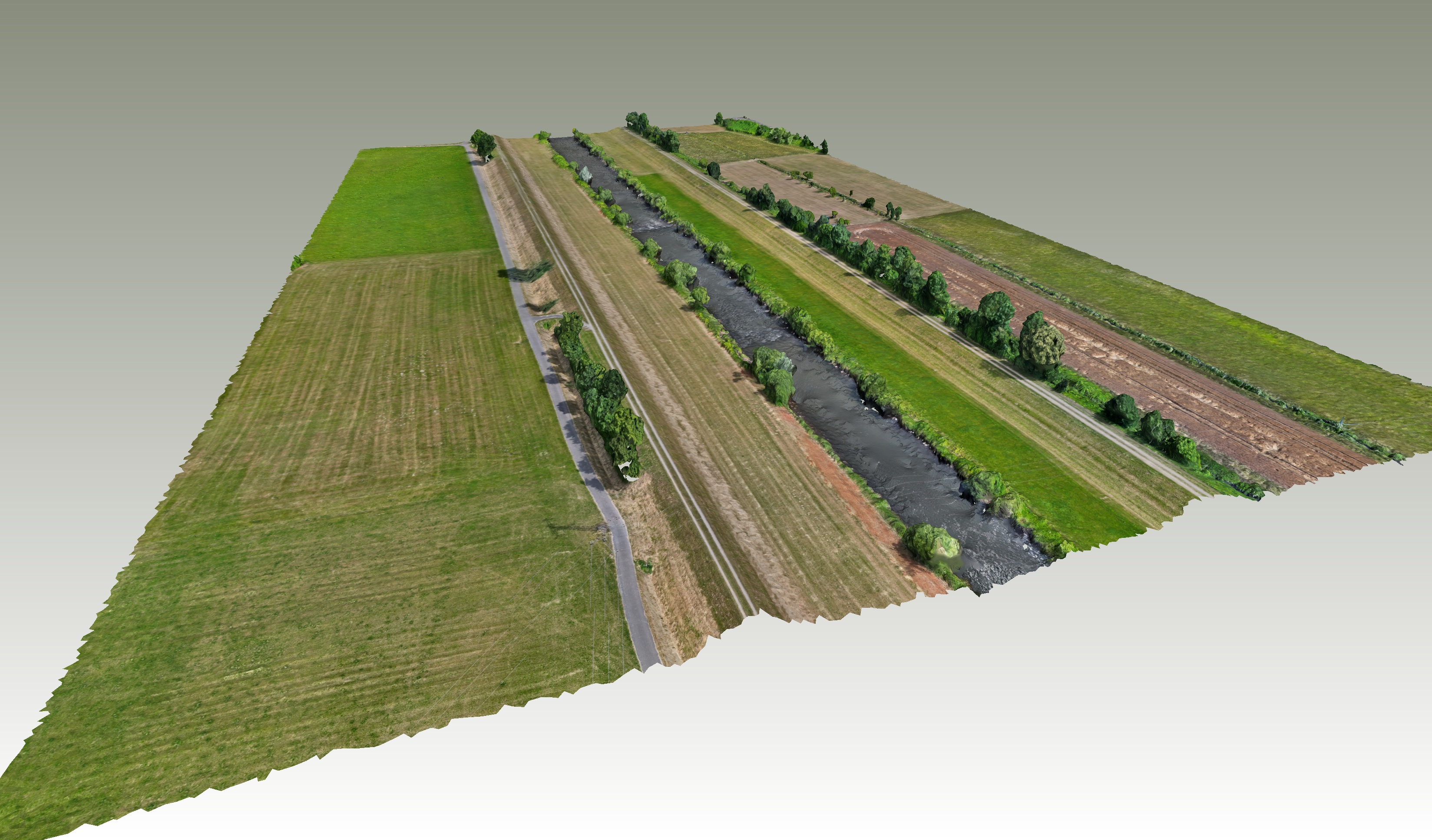 Texturiertes 3D-Modell eines Flussabschnittes welcher per Drohne vermessung wurde